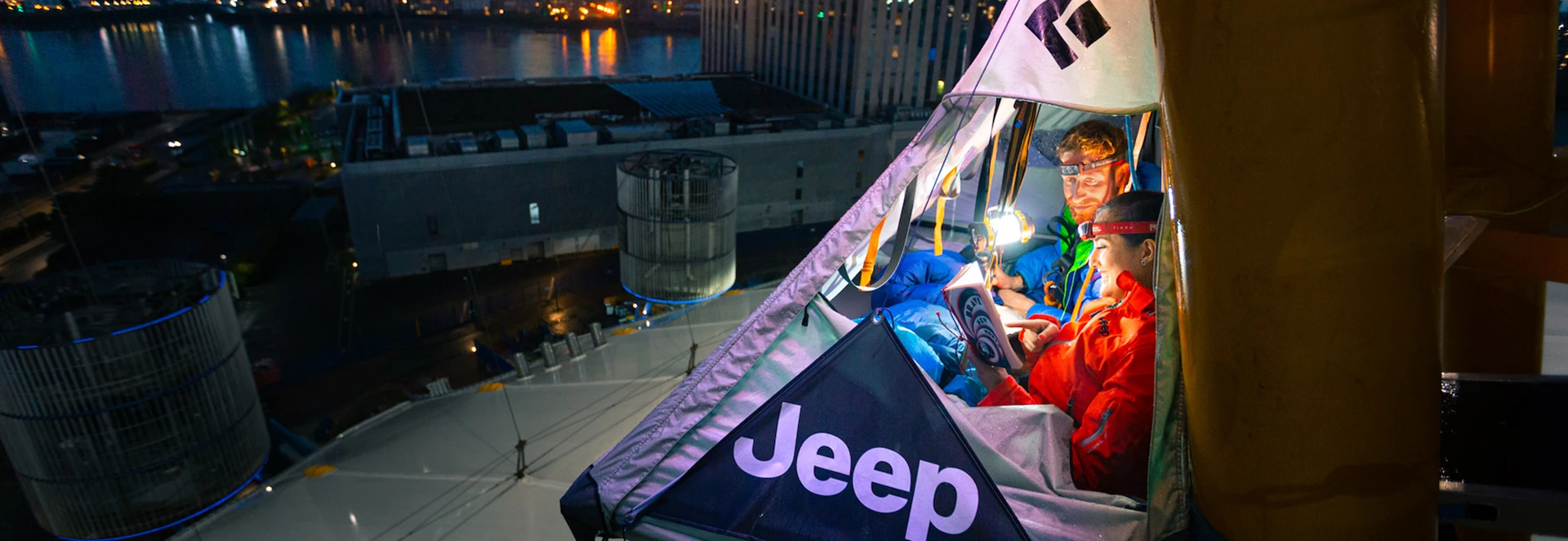Jeep opens ‘motel’ tent suspended on The O2 arena, powered by new PHEV 